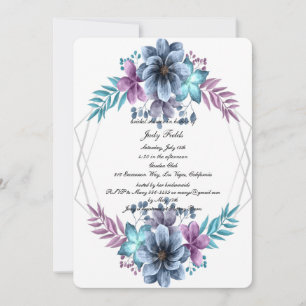 Blue And Purple Watercolor Floral Bridal Shower Invitation