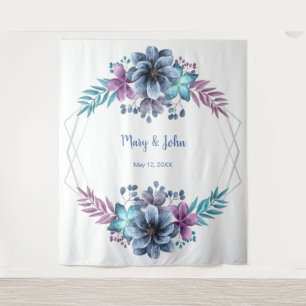 Blue And Purple Watercolor Floral Photo Backdrop Tapestry