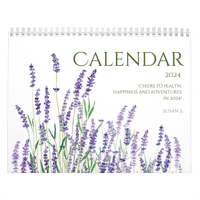 blue and purple watercolor flowers  calendar 2024  (Cover)