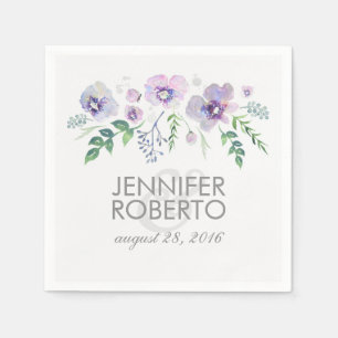 Blue and Purple Watercolor FLowers Wedding Napkin