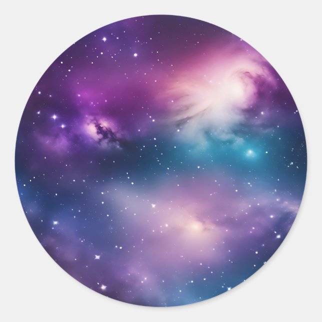 Blue and Purple Watercolor Galaxy Classic Round Sticker (Front)