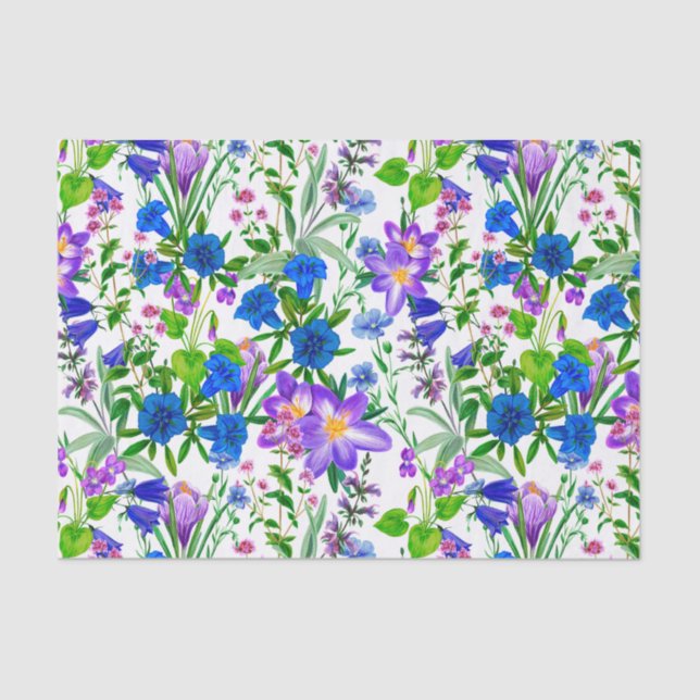 Blue and Purple Watercolor Garden Flowers   Tissue Paper (Front)