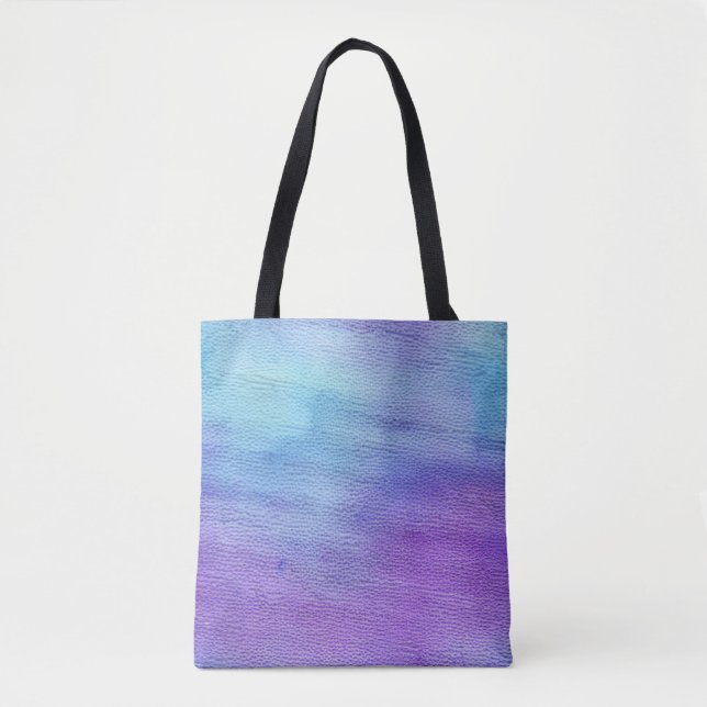 Blue and Purple Watercolor Ombre Tote Bag (Front)
