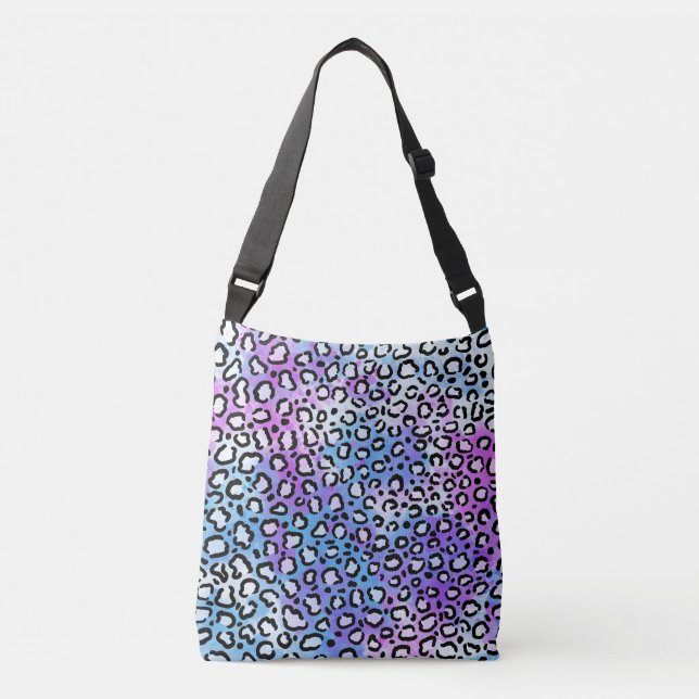 Blue and Purple Watercolor Wild Cat pattern Crossbody Bag (Front)