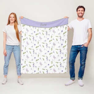 Blue and Purple Watercolor Wildflower Monogram Fleece Blanket