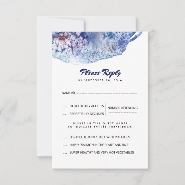 Blue and Purple Watercolors Wedding RSVP Card (Front)