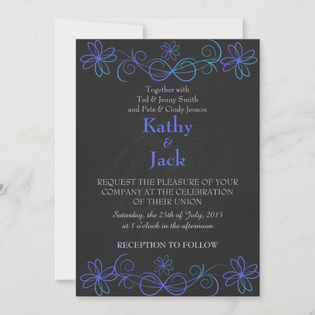 blue and purple wedding invitation (Front)