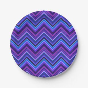 Blue and purple zigzag stripes paper plate