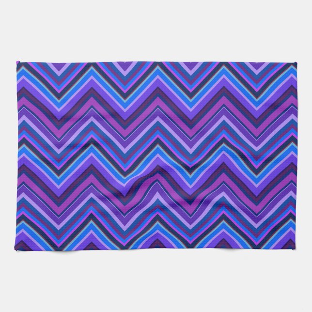 Blue and purple zigzag stripes tea towel (Horizontal)