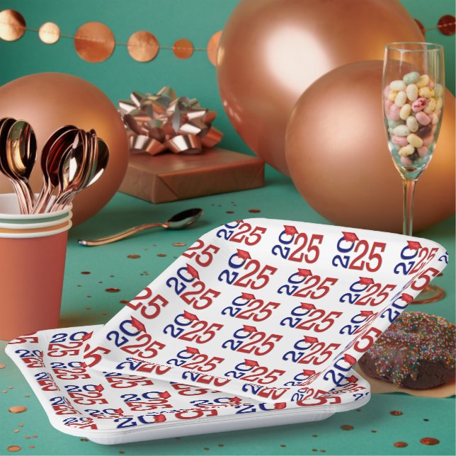 Blue and Red 2025 Graduation Paper Plate (Multi)