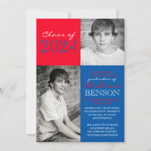 Blue and Red 2 Photo Graduation Announcement