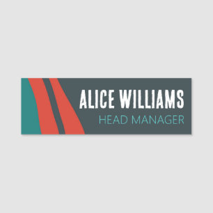 Blue and red abstract artwork name tag