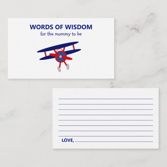 Blue and Red Aeroplane Words of Wisdom Baby Shower Enclosure Card (Front/Back)