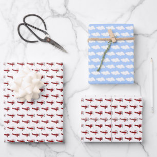 Blue and Red Aeroplanes Birthday Wrapping Paper Sh