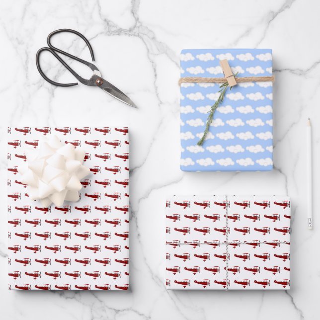 Blue and Red Aeroplanes Birthday Wrapping Paper Sh (Front)