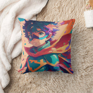Blue and Red Anime Superhero Boy  Cushion