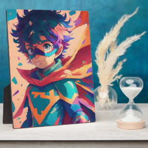 Blue and Red Anime Superhero Boy  Plaque