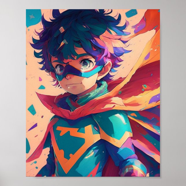 Blue and Red Anime Superhero Boy  Poster (Front)