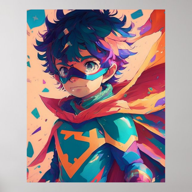 Blue and Red Anime Superhero Boy  Poster (Front)
