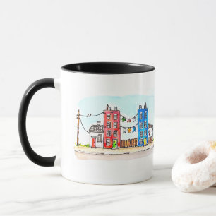 Blue and Red Apartments Watercolour Mug