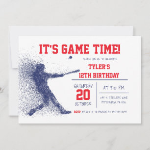 Blue and Red Baseball Birthday Invitation