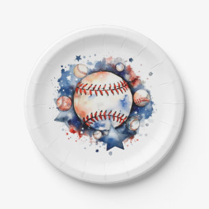 Blue and Red Baseball Paper Plate