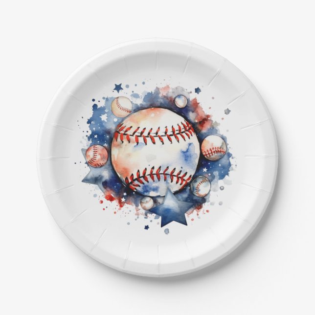 Blue and Red Baseball Paper Plate (Front)