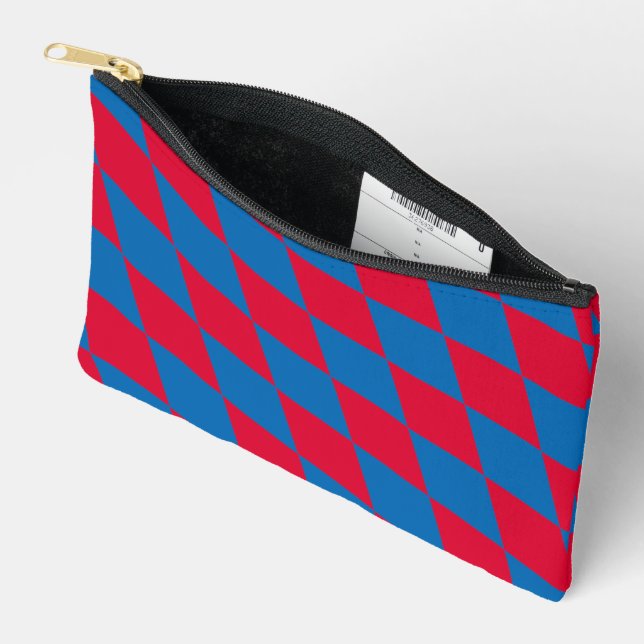 Blue and Red Bavaria Diamond Flag Pattern Accessory Pouch (Open)
