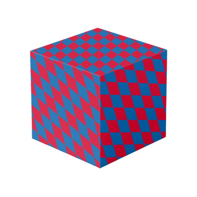 Blue and Red Bavaria Diamond Flag Pattern Cube (Front Angled)