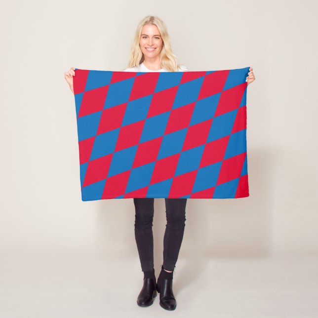 Blue and Red Bavaria Diamond Flag Pattern Fleece Blanket (In Situ)