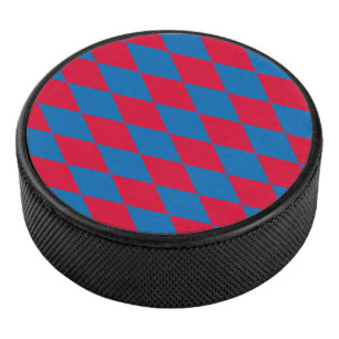 Blue and Red Bavaria Diamond Flag Pattern Hockey Puck
