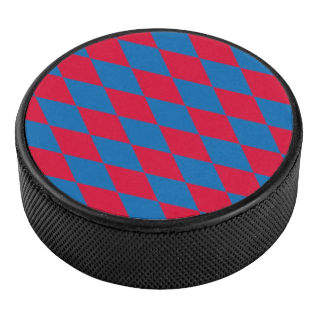Blue and Red Bavaria Diamond Flag Pattern Hockey Puck (3/4)