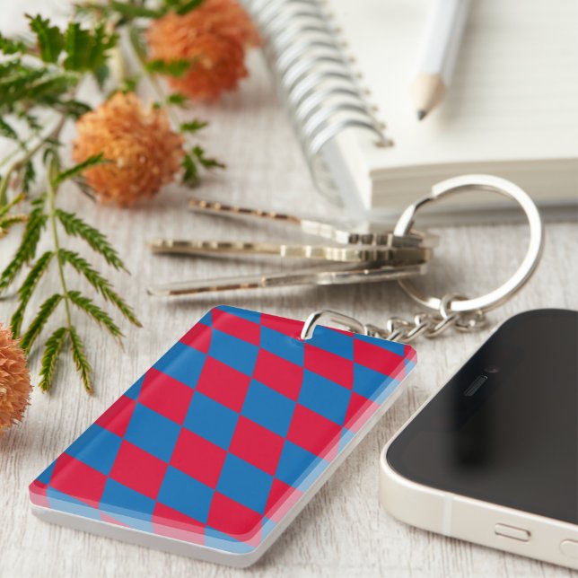 Blue and Red Bavaria Diamond Flag Pattern Key Ring (Front Right)