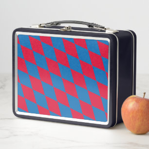 Blue and Red Bavaria Diamond Flag Pattern Metal Lunch Box