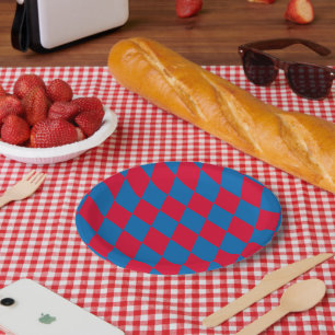 Blue and Red Bavaria Diamond Flag Pattern Paper Plate