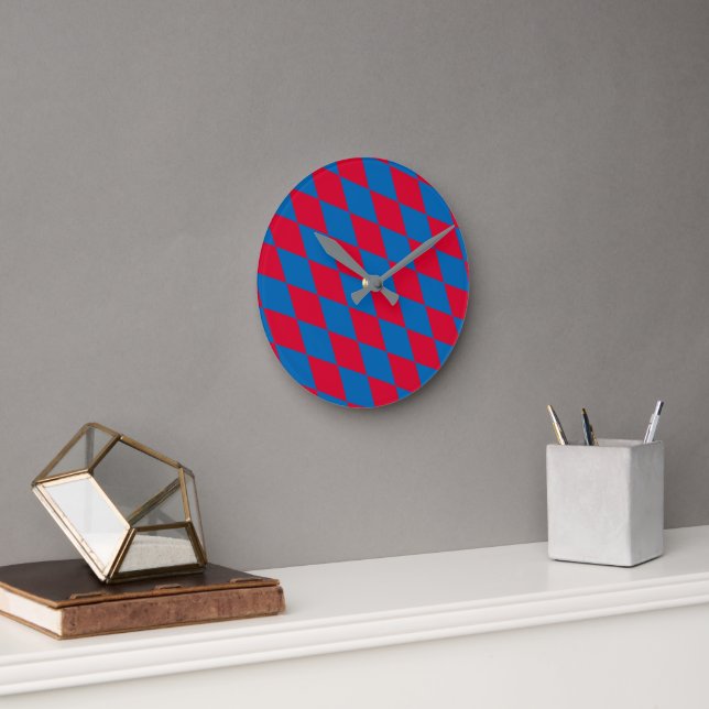 Blue and Red Bavaria Diamond Flag Pattern Round Clock (Office)