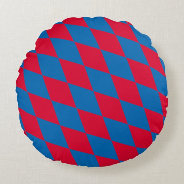 Blue and Red Bavaria Diamond Flag Pattern Round Cushion (Front)