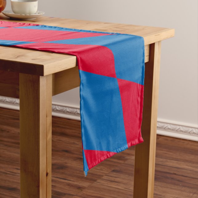 Blue and Red Bavaria Diamond Flag Pattern Short Table Runner (In Situ)