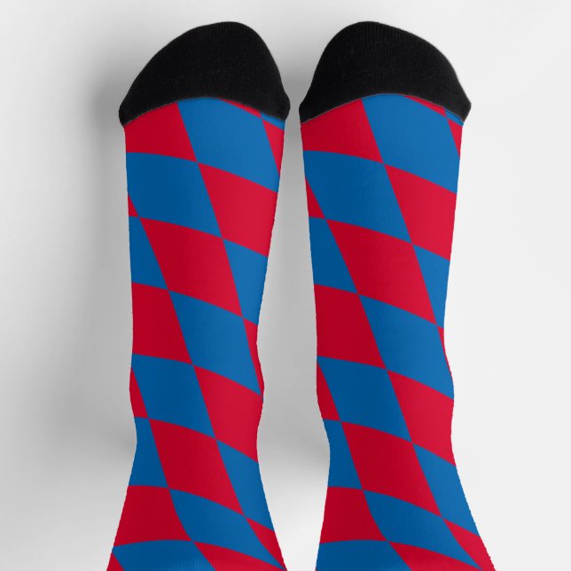 Blue and Red Bavaria Diamond Flag Pattern Socks (Top)