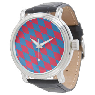 Blue and Red Bavaria Diamond Flag Pattern Watch