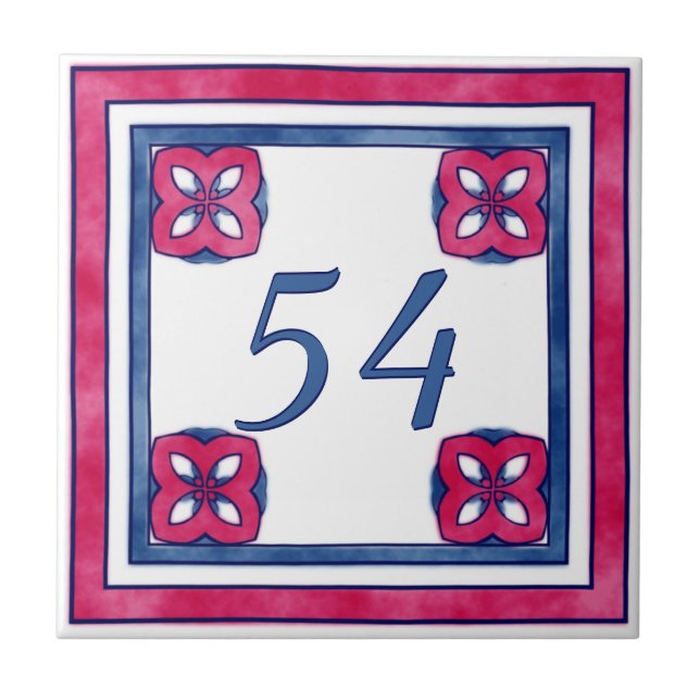 Blue and Red Big House Number Tile (Front)
