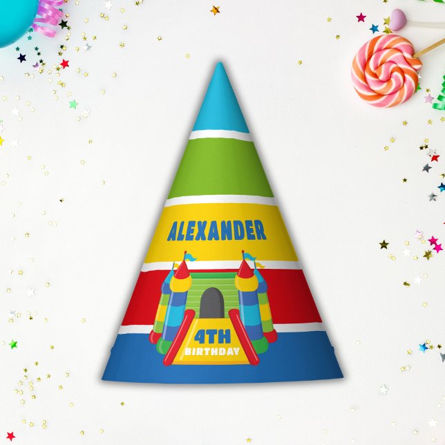 Blue and red Bounce house, play and jump Party Hat (Creator Uploaded)