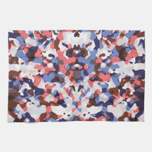 Blue and red camouflage pattern tea towel