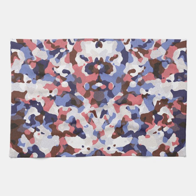Blue and red camouflage pattern tea towel (Horizontal)