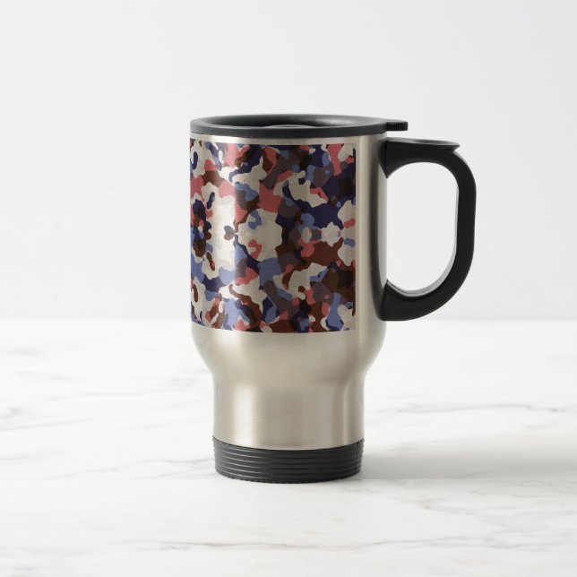 Blue and red camouflage pattern travel mug (Right)