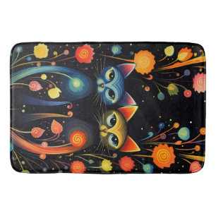 Blue and red cats bath mat
