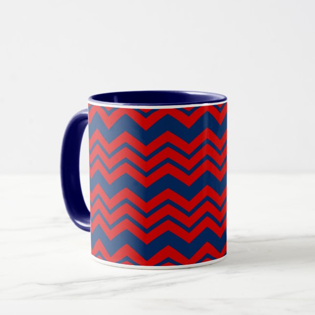Blue and Red Chevron Pattern Design  Mug (Front Left)