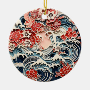 Blue and red Chiyogami Ornament