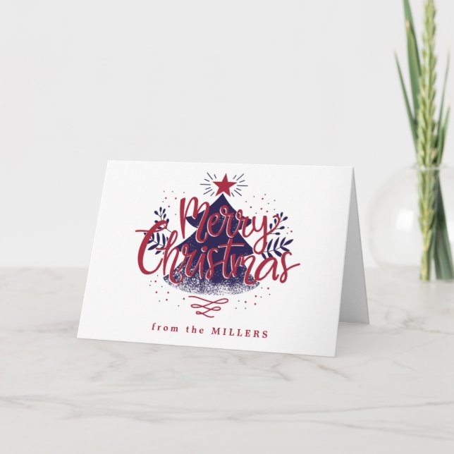 Blue and red Christmas non photo Holiday Card (Front)