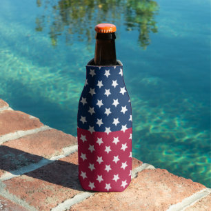 Blue And Red Colour Block With White Stars Bottle Cooler